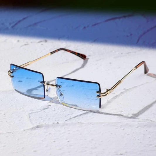 Square Frame Rimless Fashion Glasses Blue