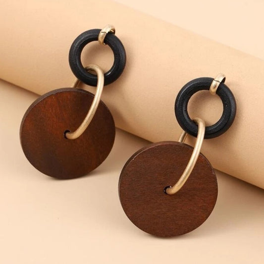 Wooden Drop Round Earrings